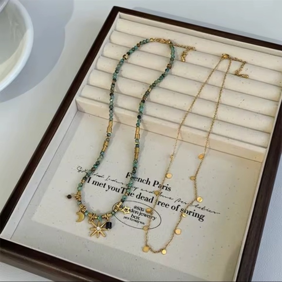 Bohemian Layered Beaded Necklace – Turquoise Stone & Charm Accents - Picture 6 of 15